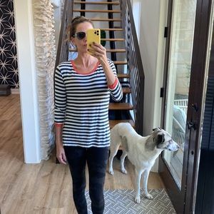 S Charcoal and white striped TART T-shirt, 3/4 sleeves